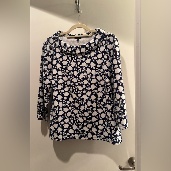 Talbots Tops - Talbots Women's Navy and White Floral Cowl Neck Top Wear like Audrey Hepburn